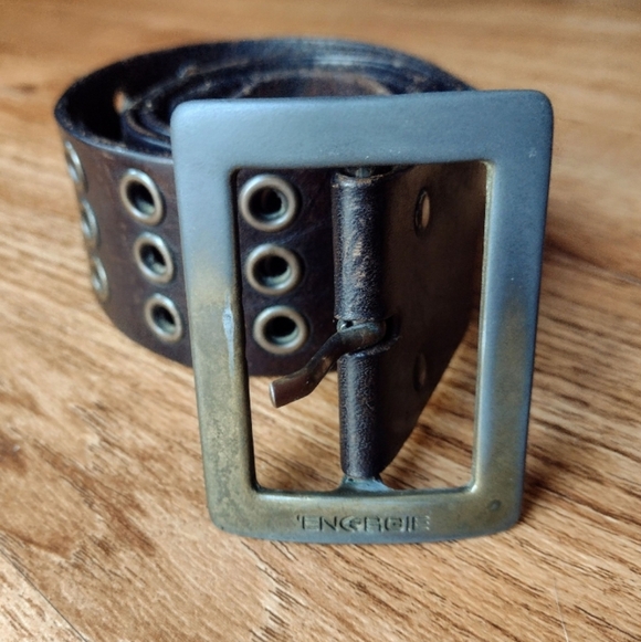 Vintage Energie – Distressed Black Leather Belt w/ Faded Bronze Buckle - Picture 2 of 12